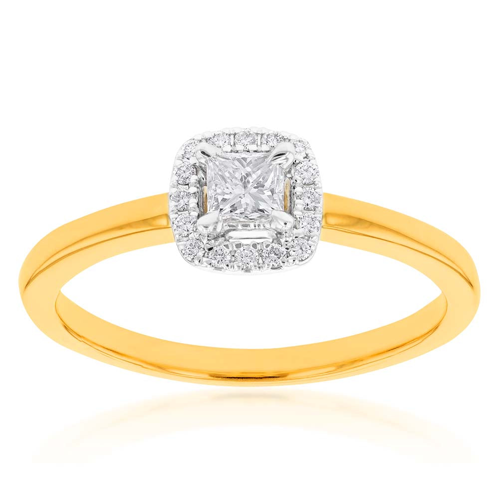 10 Carat 20 Point Diamond Ring with Princess Centre and Halo