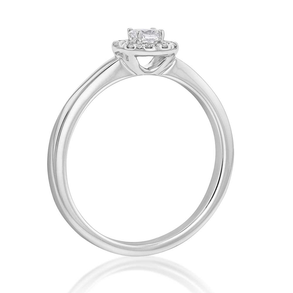 10ct White Gold 1/6 Carat Diamond Ring with Oval Centre and Halo