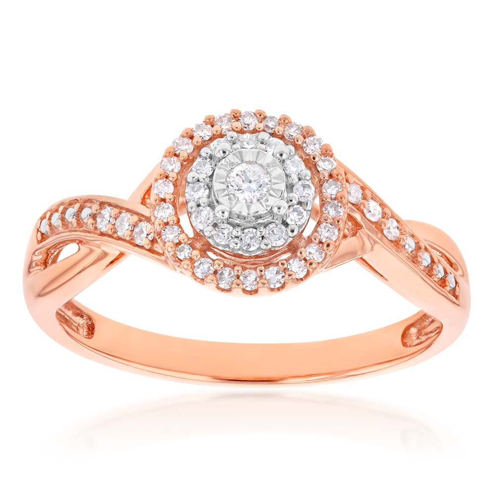 10ct Rose Gold 15PT Diamond Ring with Natural Enhanced Pink Sapphire Accent