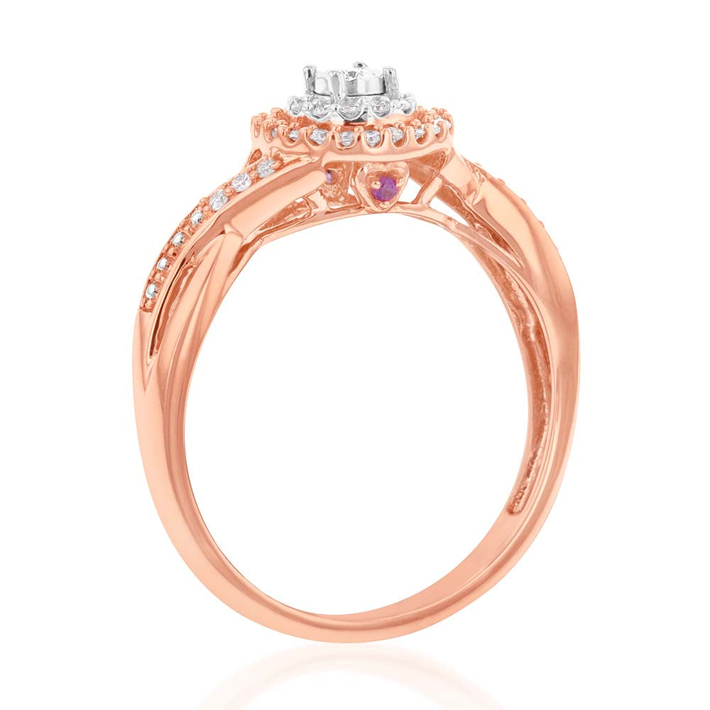 10ct Rose Gold 15PT Diamond Ring with Natural Enhanced Pink Sapphire Accent