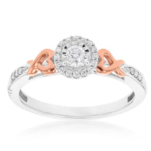 Load image into Gallery viewer, 10 Carat White Gold Diamond Ring with Pink Sapphires and Rose gold detail on band