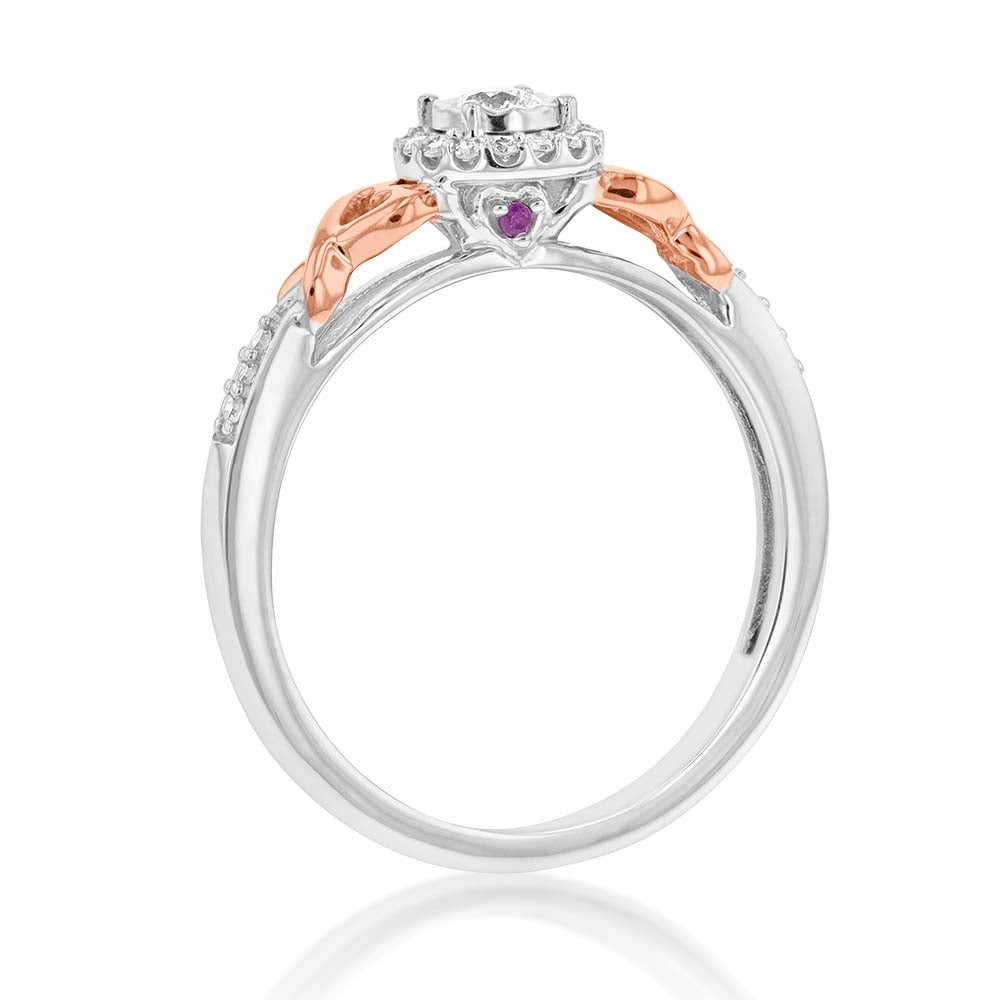 10 Carat White Gold Diamond Ring with Pink Sapphires and Rose gold detail on band