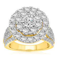 Load image into Gallery viewer, 9ct Yellow Gold 3 Carat Diamond Round Cluster Ring
