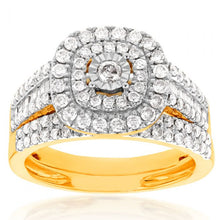 Load image into Gallery viewer, 9ct Yellow Gold 1 Carat  Diamond Cushion Shape Cluster Bridal 2-Ring Set
