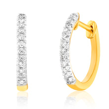 Load image into Gallery viewer, 9ct Yellow Gold Diamond Hoop Earrings with 24 Diamonds