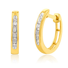 Load image into Gallery viewer, 9ct Yellow Gold  Diamond Hoop Earrings