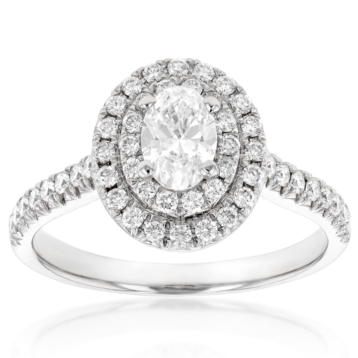 18ct White Gold 1 Carat Diamond Solitaire Ring with 0.45 Carat Oval Centre