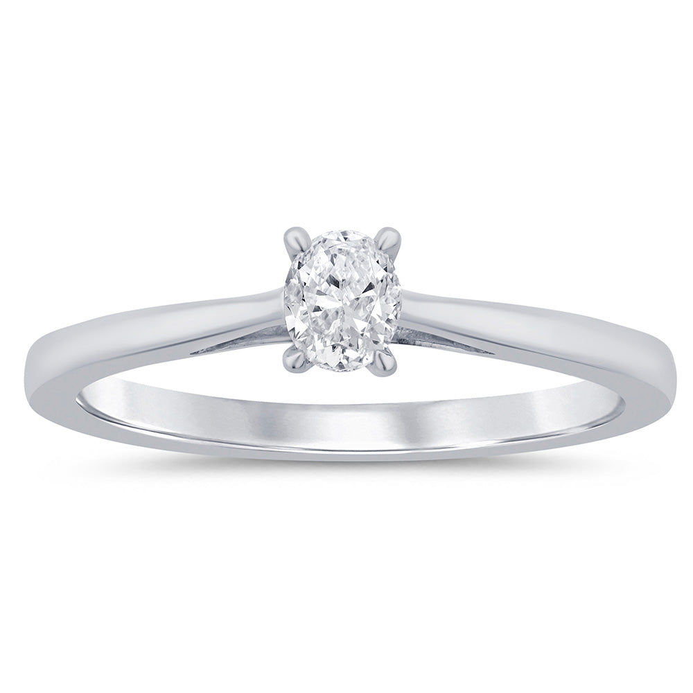 9ct White Gold 1/5 Carat Oval Diamond Solitaire Ring
