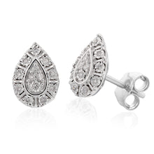 Load image into Gallery viewer, 9ct White Gold 0.05 Carat Pear Shape Cluster Diamond Earrings