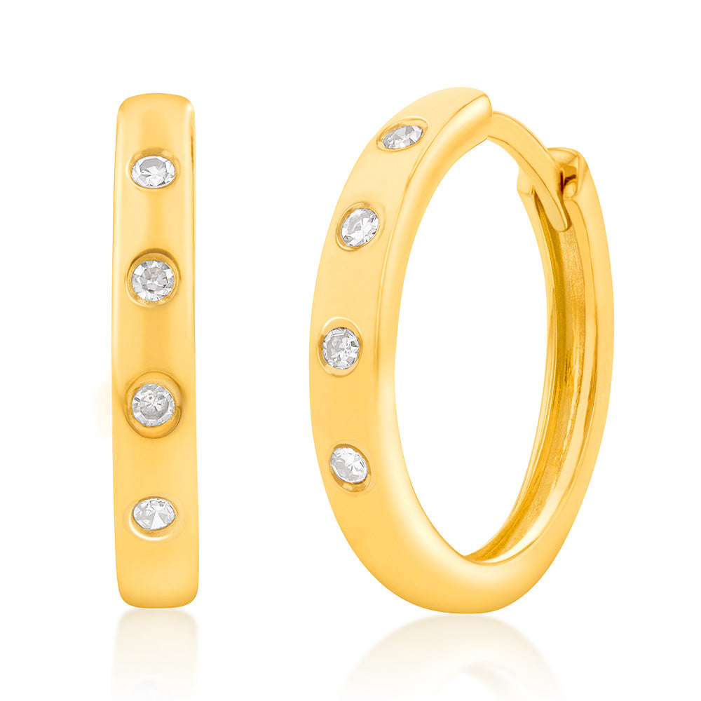 9ct Yellow Gold  Diamond Hoop Earrings