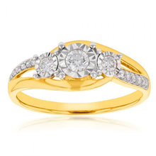 Load image into Gallery viewer, 9ct Yellow Gold 1/4 Carat Diamond Trilogy Ring both