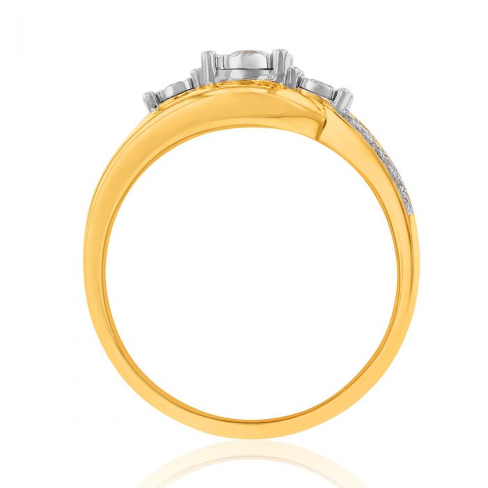 9ct Yellow Gold 1/4 Carat Diamond Trilogy Ring both