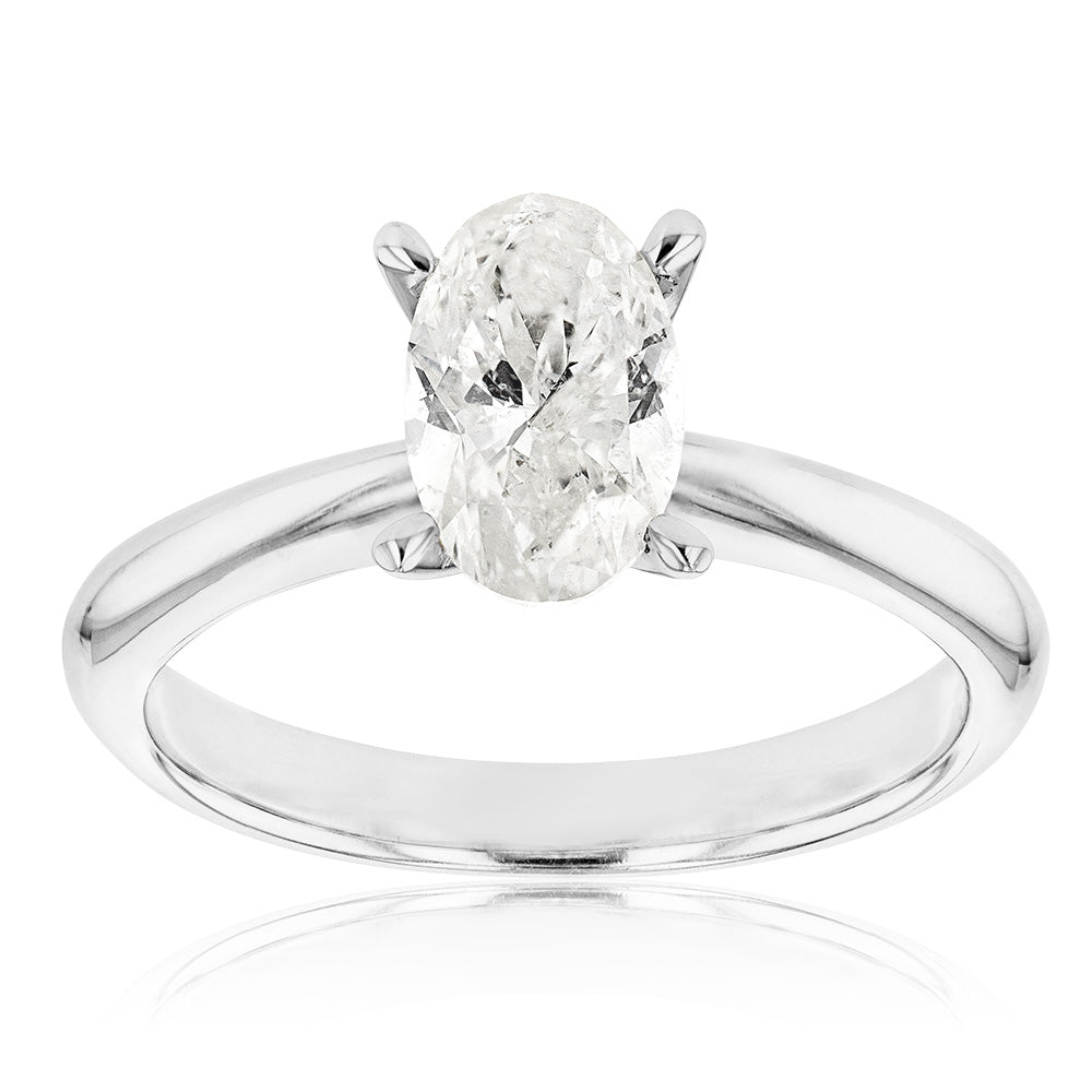 18ct White Gold 1.00 OVAL HJ SI Carat Certified Diamond Solitaire Ring