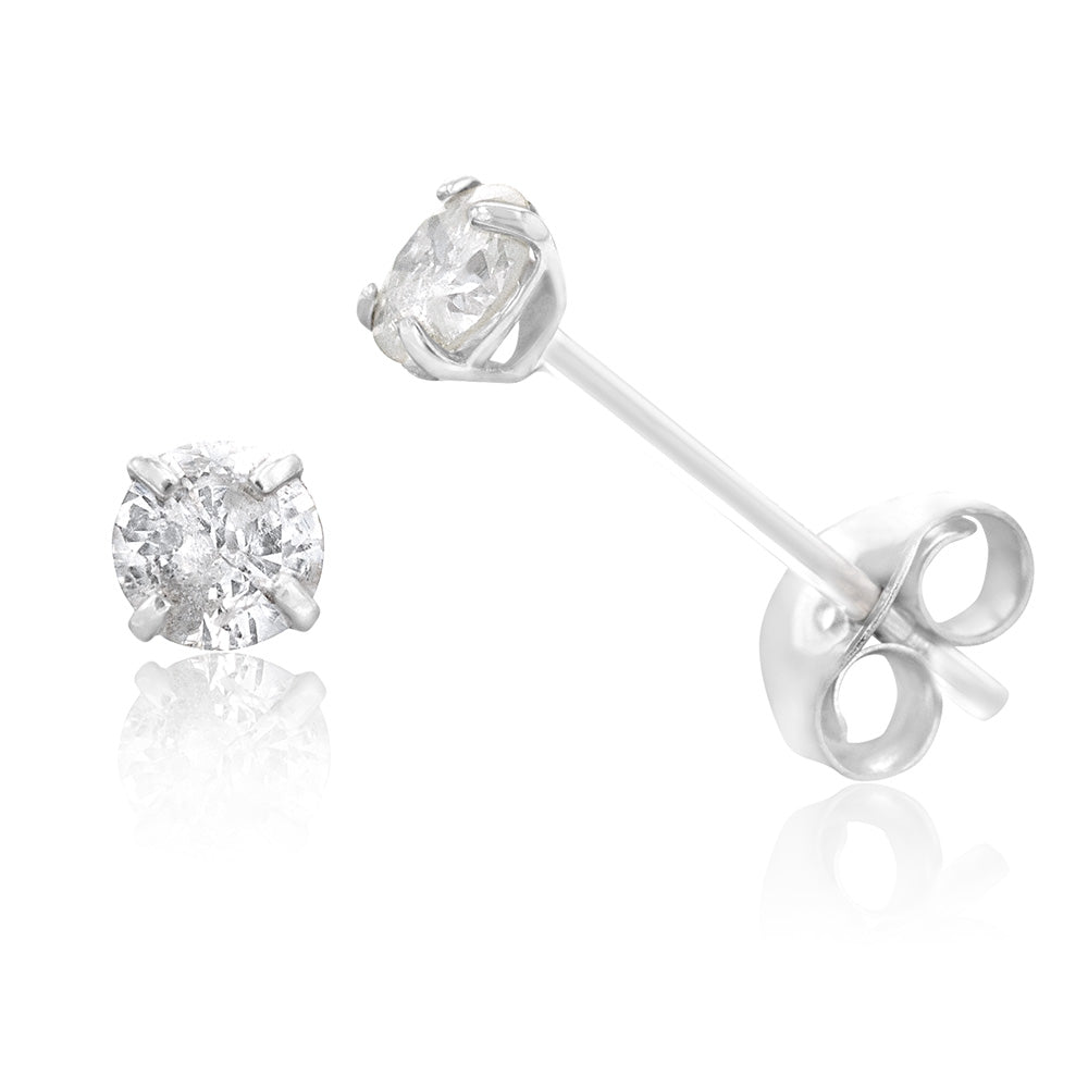 10ct White Gold 1/3 Carat Diamond Solitaire 4-Claw Stud Earrings