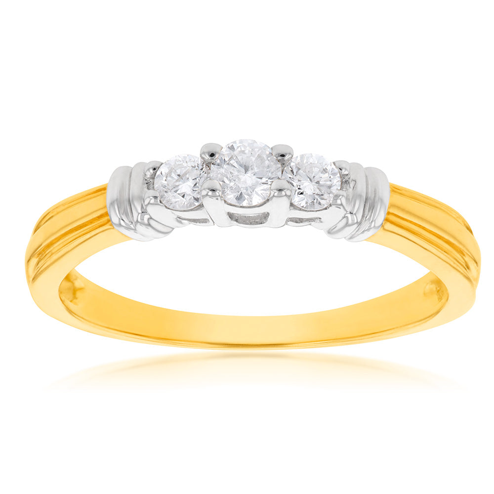 10ct Yellow Gold 1/4 Carat Diamond Trilogy Ring