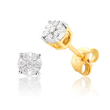 9ct Yellow Gold Diamond Stud Earrings With 14 Brilliant Diamonds