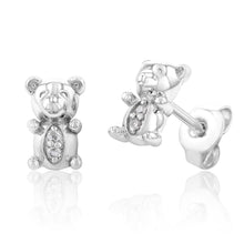 Load image into Gallery viewer, Sterling Silver Diamond Teddy Bear Stud Earrings