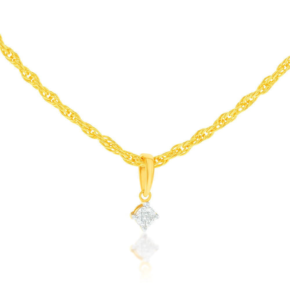 14ct Gold Plated Sterling Silver 1/10 Carat Diamond Pendant on Adjustable 60cm Chain
