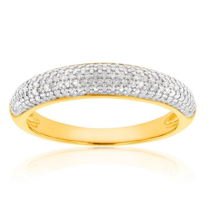 14ct Gold Plated  Sterling Silver Pave Diamond Ring