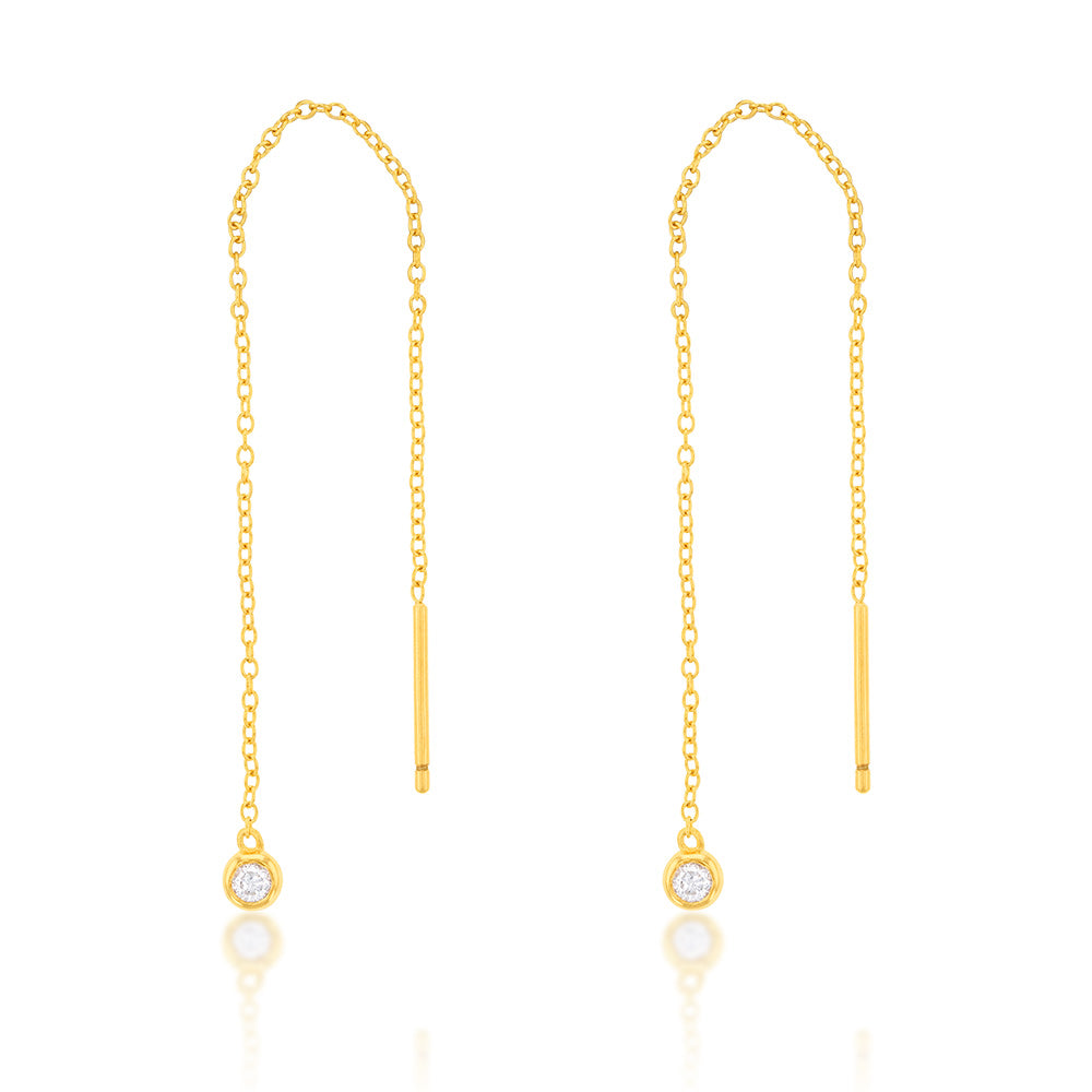 14ct Gold Plated Sterling Silver 1/10 Carat Diamond Thread Through Drop Earrings