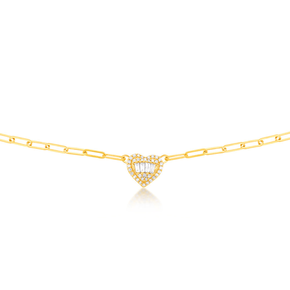 14ct Yellow Gold 1/2 Carat Diamond Heart Pendant On 41cm Chain