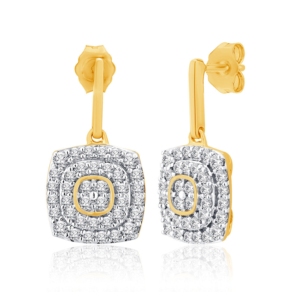 9ct Yellow Gold 1 Carat Diamond Drop Earrings