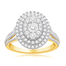 Load image into Gallery viewer, 10ct Yellow Gold 1 Carat Diamond Oval Cluster Ring