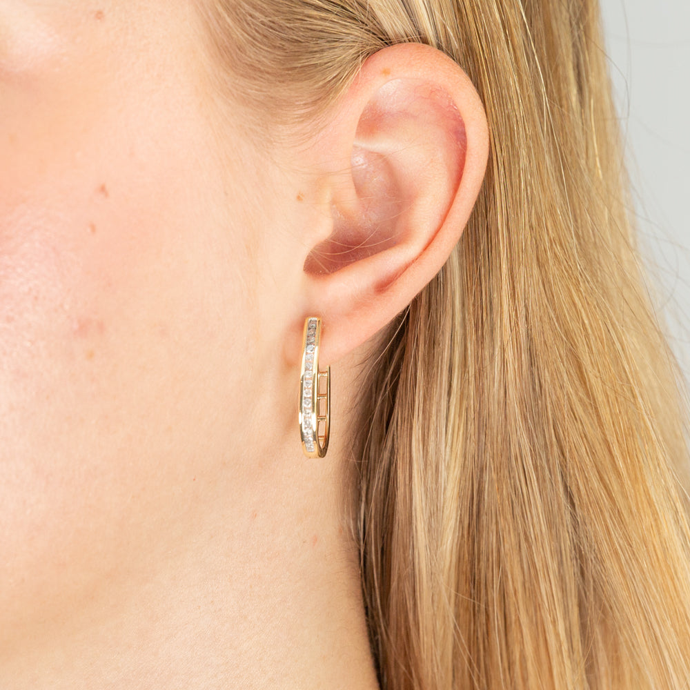 Gold Plated Silver 1/2 Carat Diamond Hoop Earrings