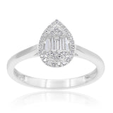 9ct White Gold Diamond Ring With 31 Brilliant and 3 Baguette Cut Diamonds