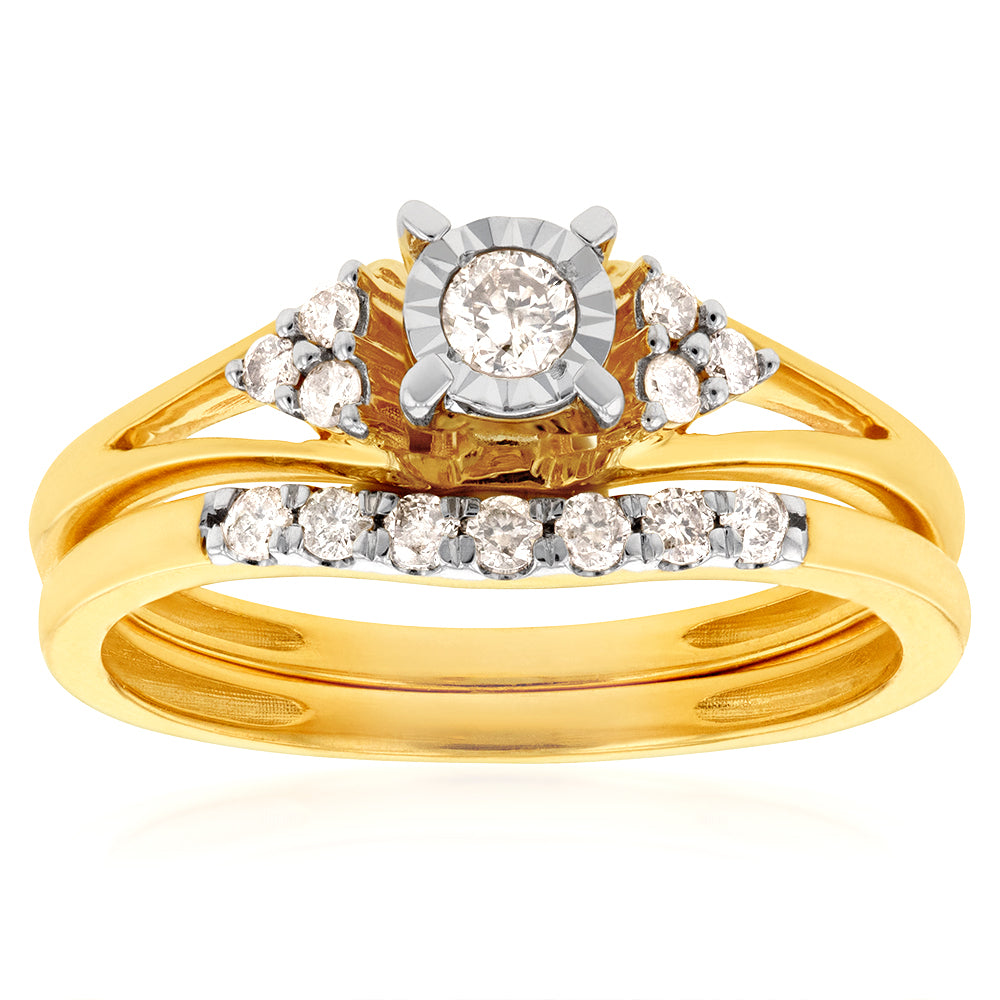 9ct Yellow Gold 1/4 Carat Diamond Bridal Ring Set