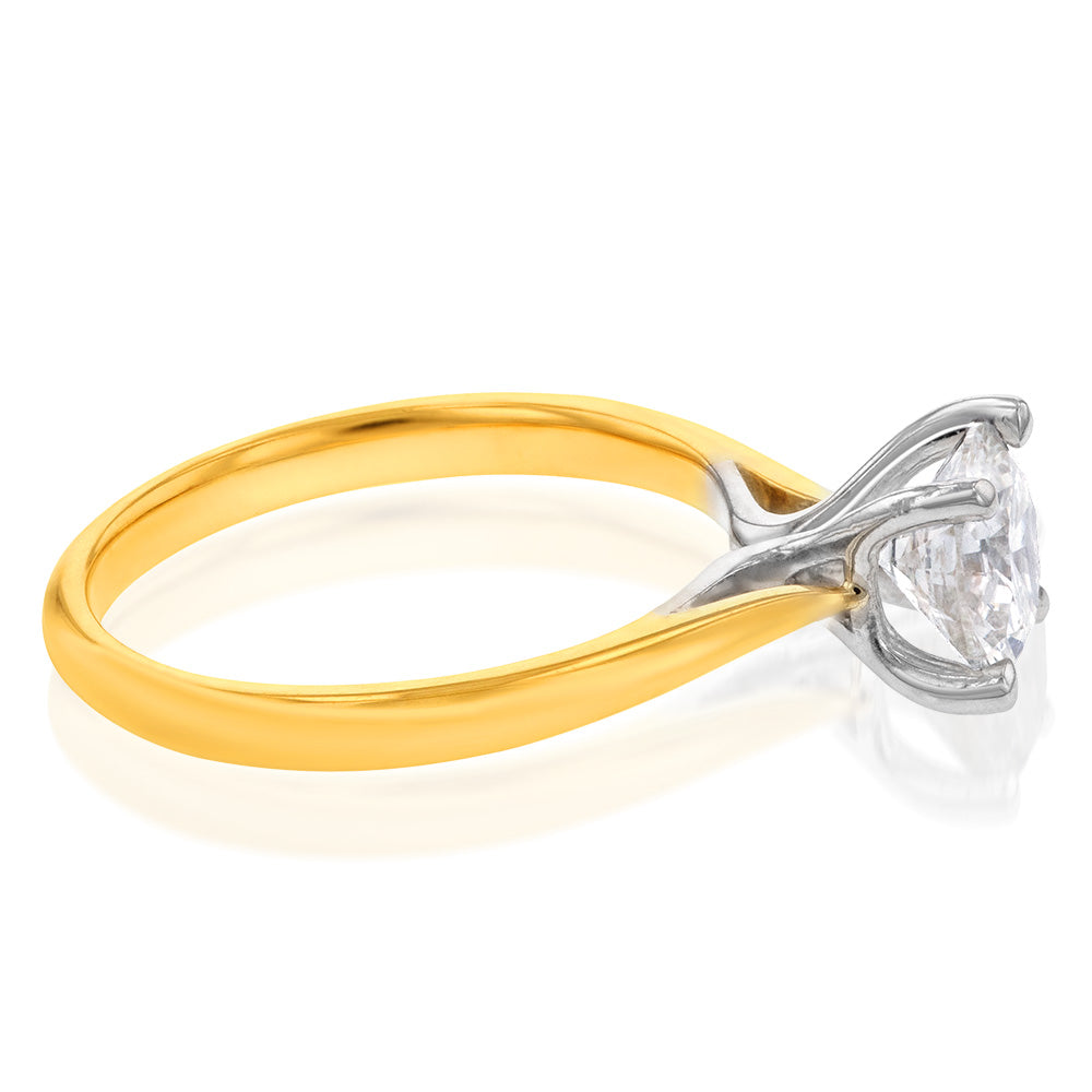 18ct Yellow Gold Solitaire Ring with 1 Carat GI SI Certified Diamond