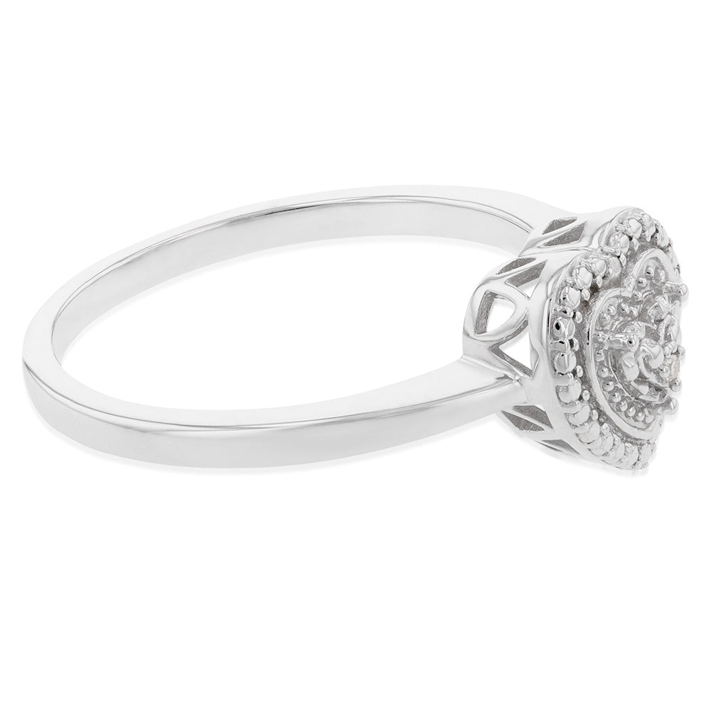 Sterling Silver With Diamond Heart Shape Ring