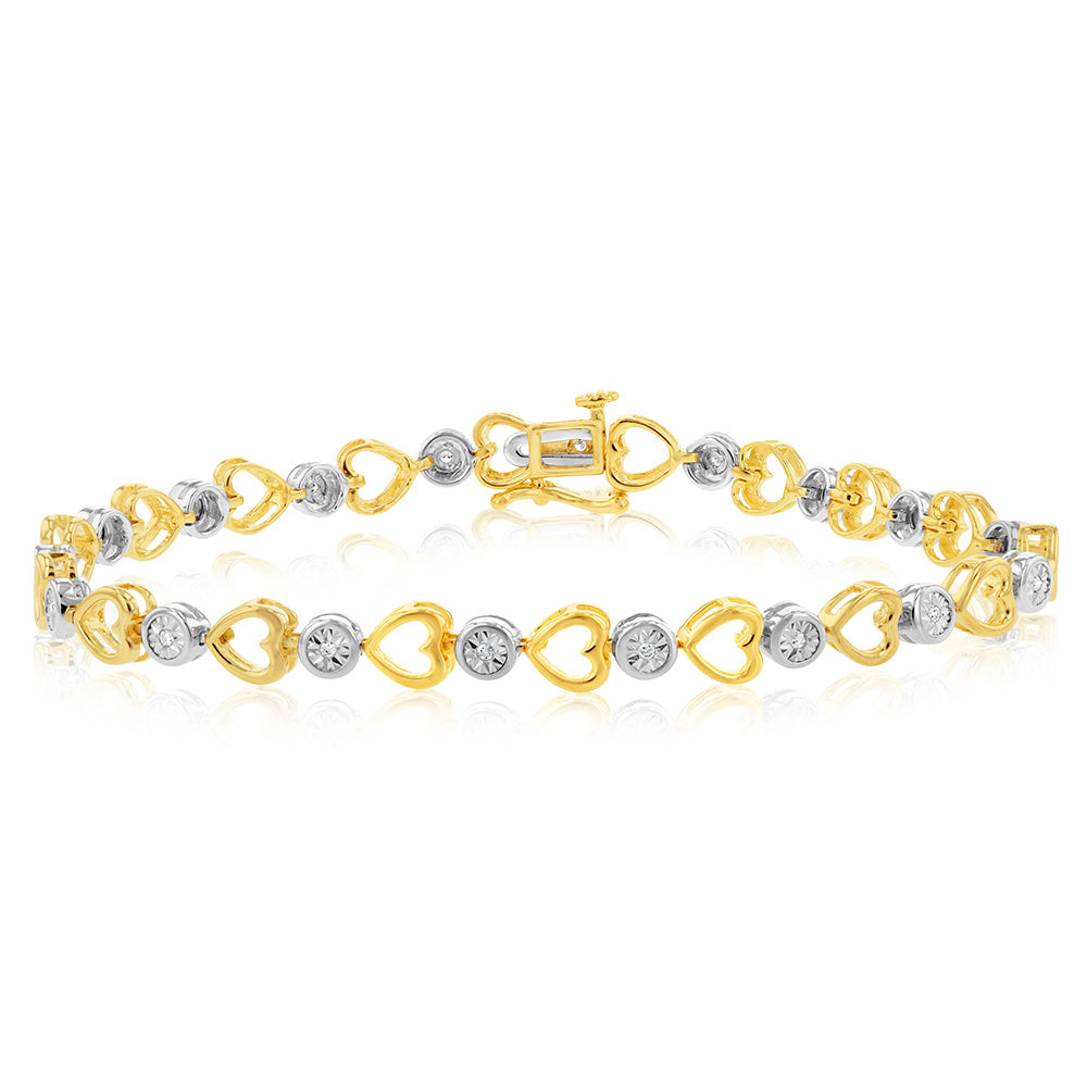Sterling Silver Gold Plated Diamond Bracelet with Heart Design Shiels Jewellers