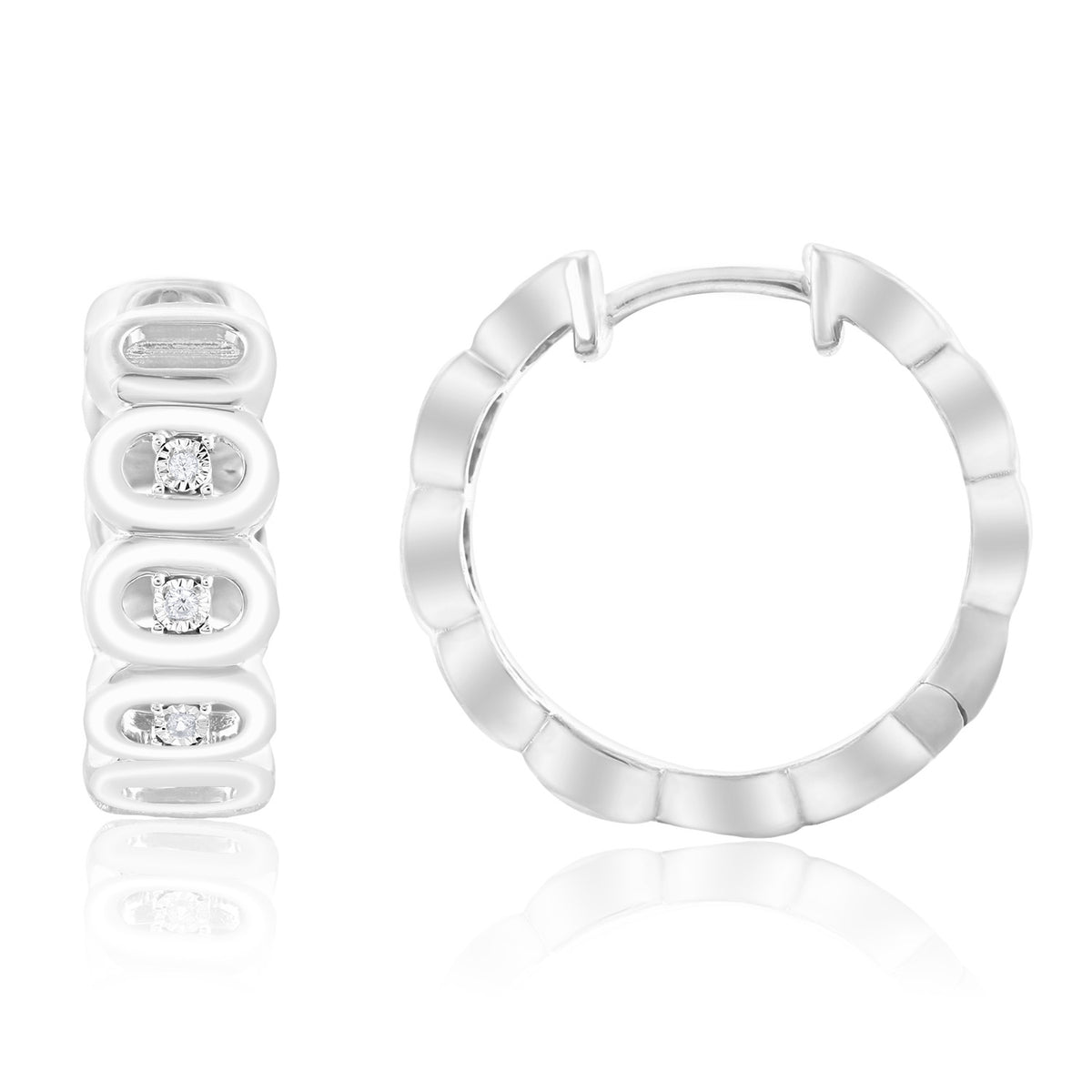 Bevilles 15mm Diamond Cut Oval Hoop Earrings in Sterling Silver