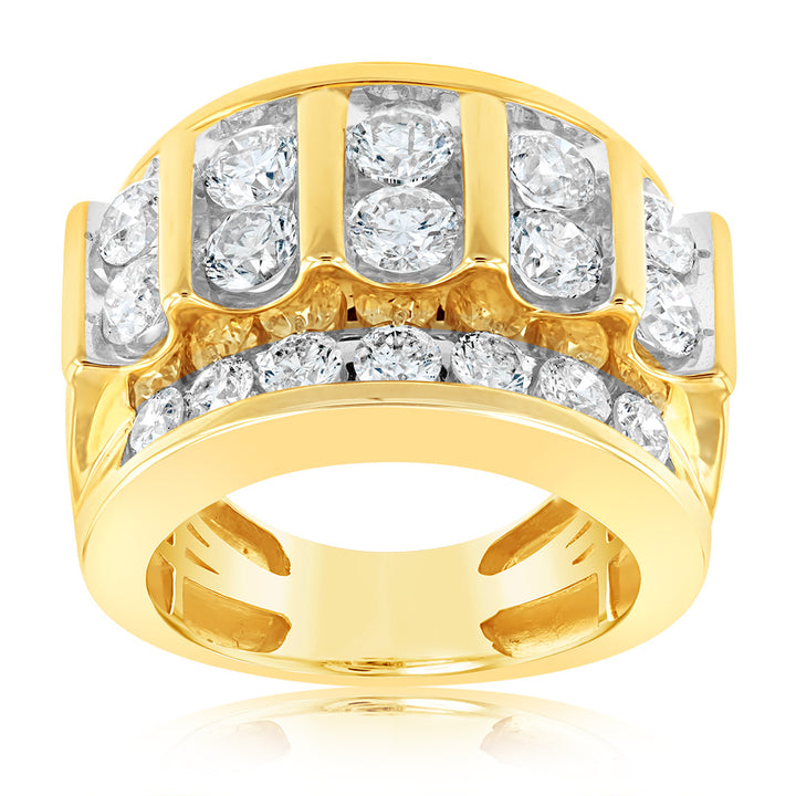 9ct Yellow Gold 5 Carats Diamond Mens Ring with 24 Brilliant Diamonds