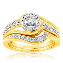 Load image into Gallery viewer, 9ct Yellow Gold 1/2 Carat Diamond Bridal Set Ring with Halo Setting