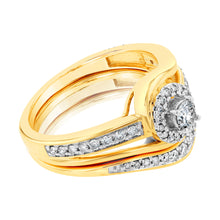 Load image into Gallery viewer, 9ct Yellow Gold 1/2 Carat Diamond Bridal Set Ring with Halo Setting