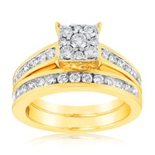 Load image into Gallery viewer, 9ct Yellow Gold 1 Carat Diamond Bridal Set Ring with Halo Setting