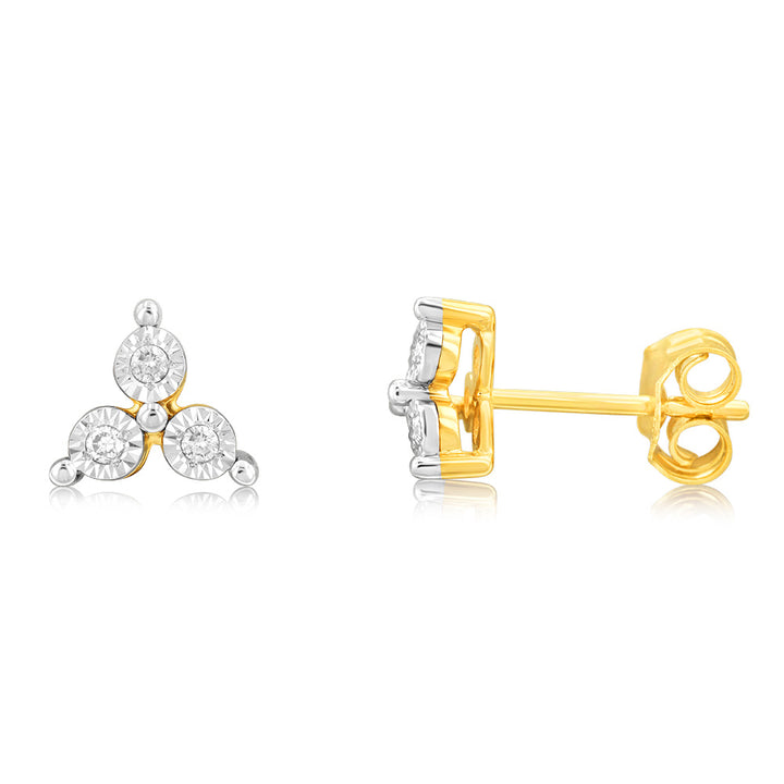 9ct Yellow Gold 0.05 Carat Diamond Studs with Disc Setting