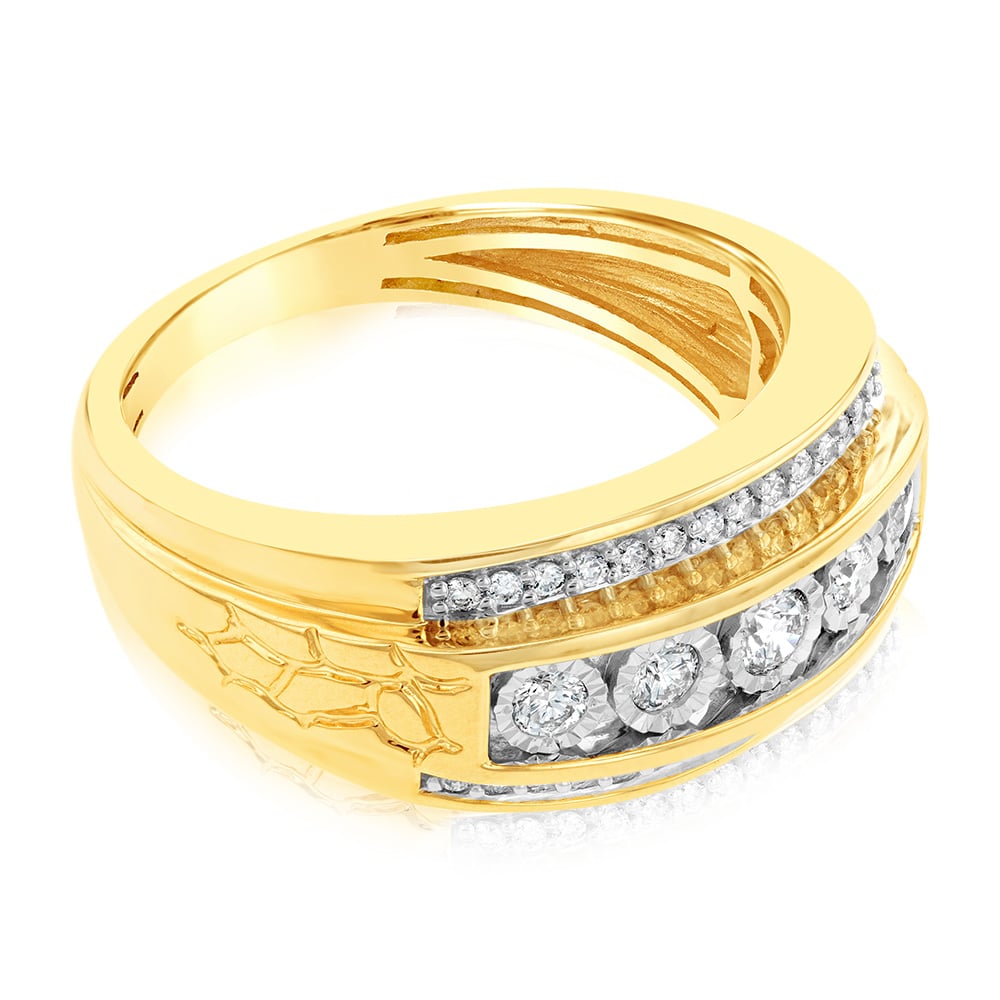 9ct Yellow Gold 1/2 Carat Diamond Mens Ring