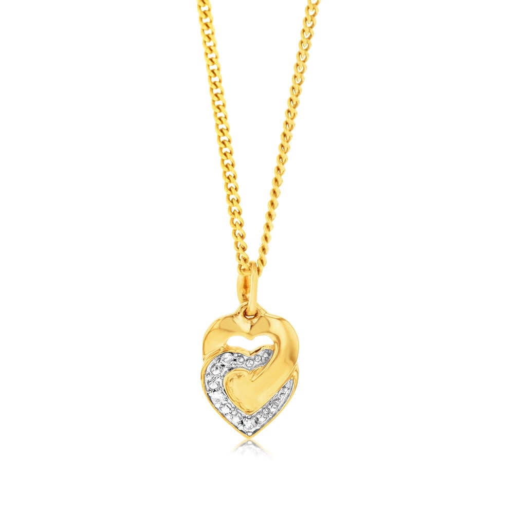 9ct Yellow Gold Diamond Heart Pendant with 3 Brilliant Diamonds