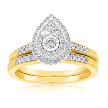 Load image into Gallery viewer, 9ct Yellow Gold 1/2 Carat Cluster Diamond Bridal Set Ring