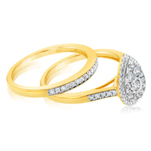 Load image into Gallery viewer, 9ct Yellow Gold 1/2 Carat Cluster Diamond Bridal Set Ring