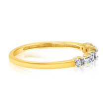 Load image into Gallery viewer, 9ct Yellow Gold 0.10 Carat Diamond Eternity Ring with 4Brilliant &amp; 3Baguette Diamonds