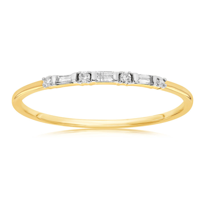 9ct Yellow Gold 0.10 Carat Diamond Eternity Ring with 4Brilliant & 3Baguette Diamonds