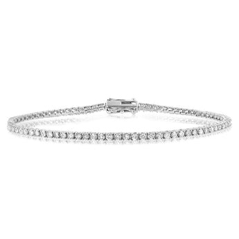 9ct White Gold 2 Carat Diamond Tennis Bracelet with 82 Brilliant Diamonds