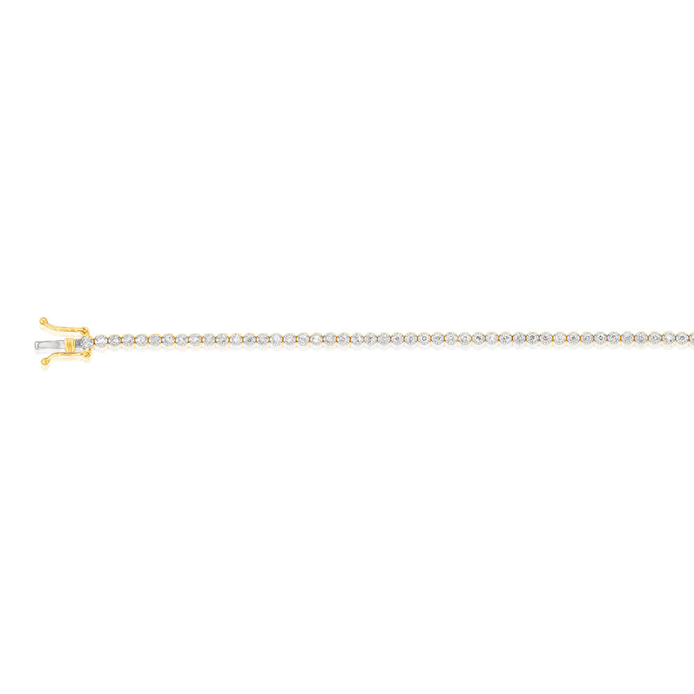 1 Carat Diamond Tennis Bracelet with 70 Brilliant Diamonds in 9ct Yellow Gold
