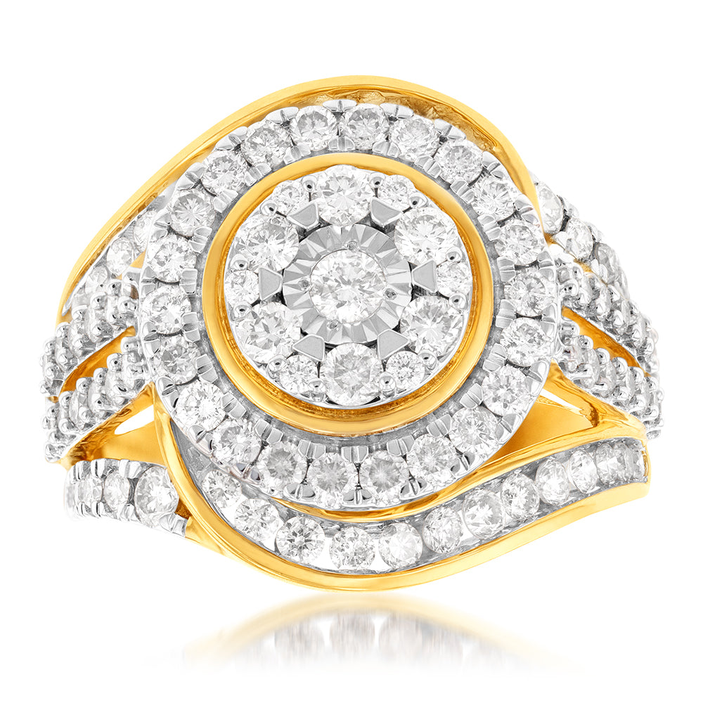 9ct Yellow Gold 2 Carat Diamond Ring with Brilliant Cut Diamonds