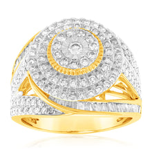 Load image into Gallery viewer, 9ct Yellow Gold 2 Carat Diamond Dress Ring with Brilliant and Baguette Diamonds