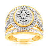 9ct Yellow Gold 1 Carat Diamond Oval Cushion Shape Cluster Dress Ring